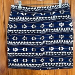 J Crew Floral Daisy Striped Mini Short Skirt 4 Blue White Black Party office